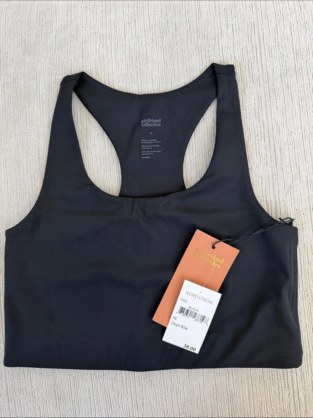 Girlfriend Collective Black Racerback Sports Bra Longline Crop Top S NWT